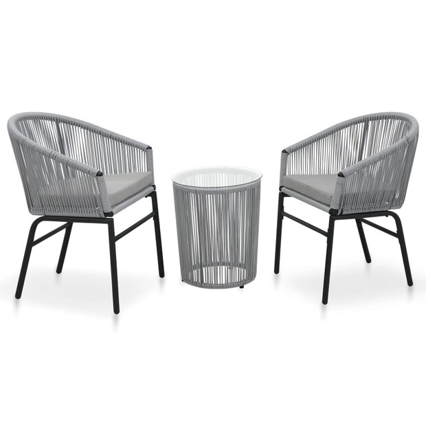 3-delige Bistroset met kussens PE-rattan grijs 1