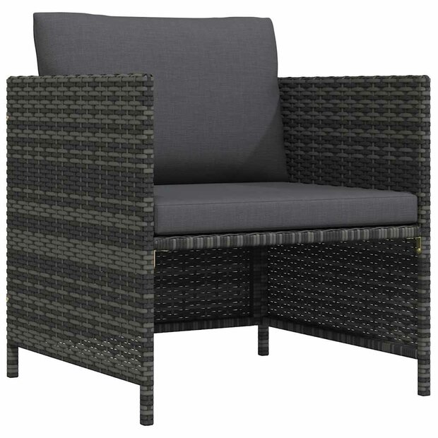 Tuinbank met kussens poly rattan grijs 1