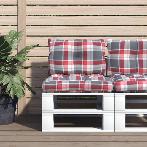 Palletkussens 2 st stof ruitpatroon rood 1