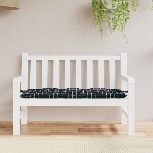 Tuinbankkussen ruitpatroon 120x50x7 cm stof zwart 1