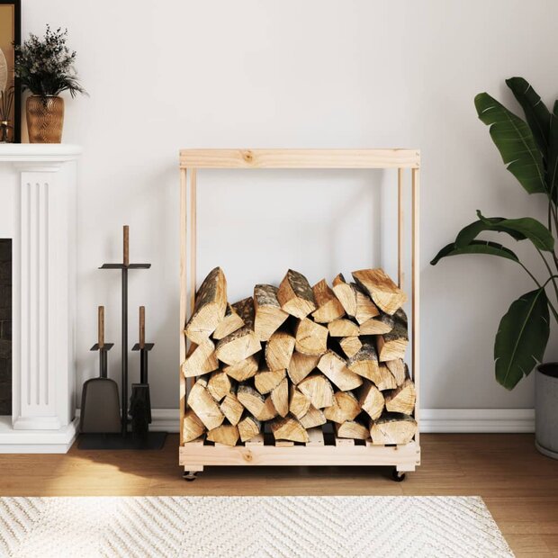 Houtblokhouder met wielen 76,5x40x108 cm massief grenenhout 1