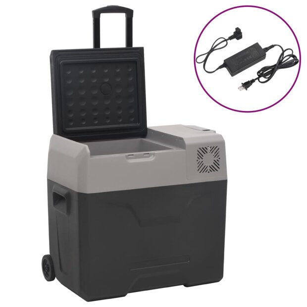 Koelbox met wielen en adapter 50 L polypropeen zwart en grijs 1