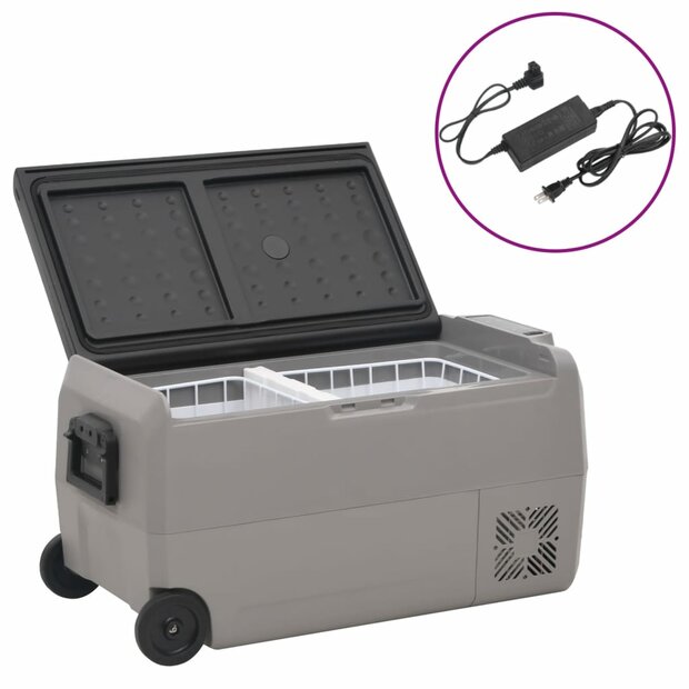 Koelbox met wielen en adapter 50 L PP en PE zwart en grijs 1