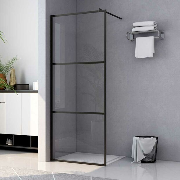 Inloopdouchewand transparant 115x195 cm ESG-glas zwart 1