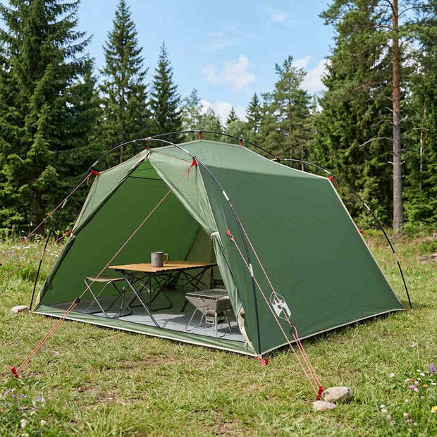 Tunneltent Groen 4-persoons 185T Polyester met PU Coating 1