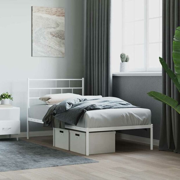 Bedframe met hoofdbord metaal wit 80x200 cm 1