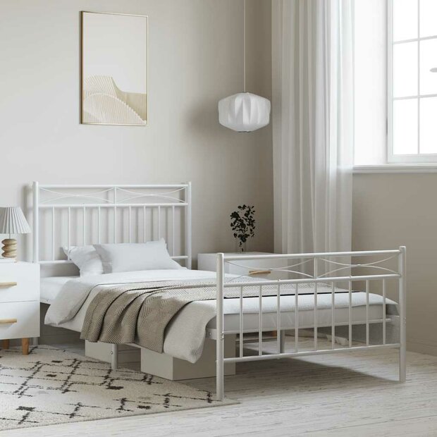 Bedframe met hoofd- en voeteneinde metaal wit 100x190 cm 1