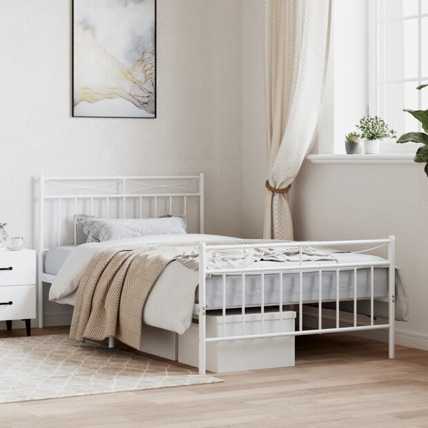 Bedframe met hoofd- en voeteneinde metaal wit 107x203 cm 1