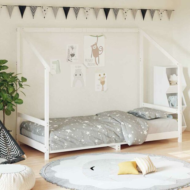 Kinderbedframe 90x190 cm massief grenenhout wit 1