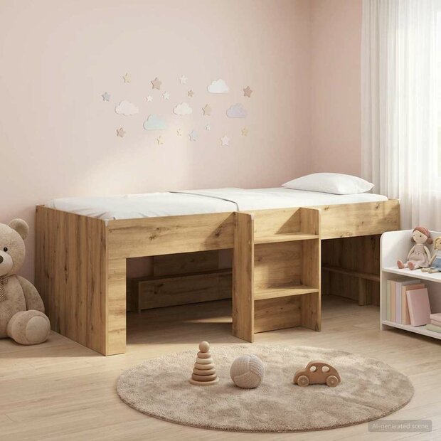 Kinder Hoogslaper Artisanaal eiken 90 x 200 cm Bewerkt hout 1