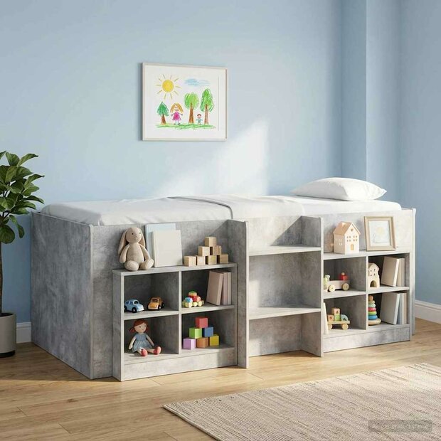 Kinder Hoogslaper Betongrijs 90 x 190 cm Bewerkt hout 1