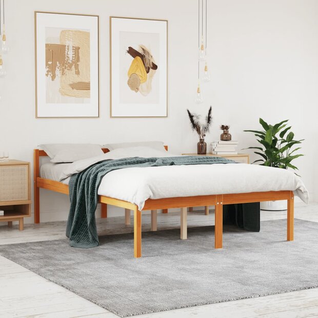 Seniorenbed massief grenenhout wasbruin 120x190 cm 1