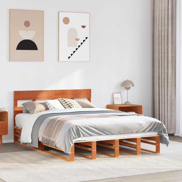 Bed met matras massief grenenhout wasbruin 140x190 cm 1