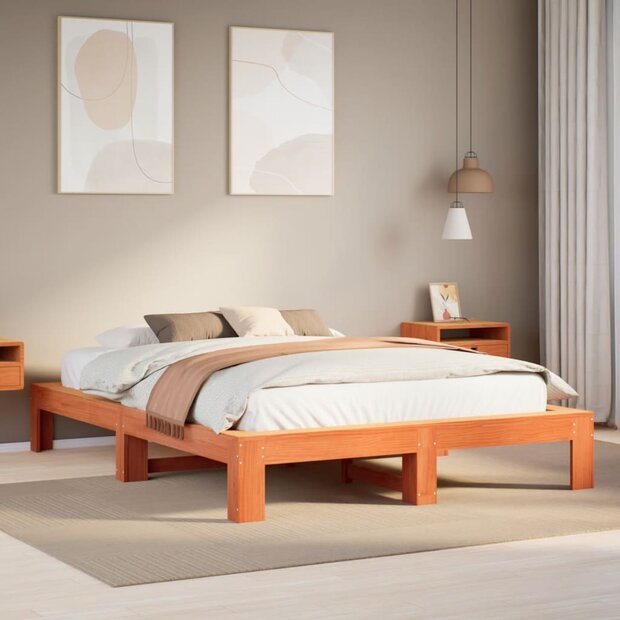 Bed met matras massief grenenhout wasbruin 140x190 cm 1
