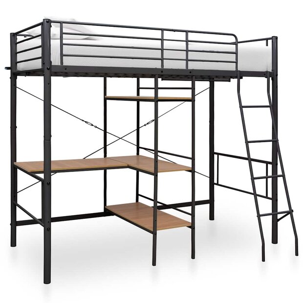 Stapelbedframe met tafel metaal grijs 90x200 cm 1