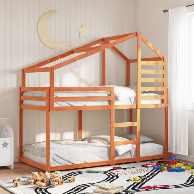 Stapelbed met dak massief grenenhout wasbruin 90x190 cm 1