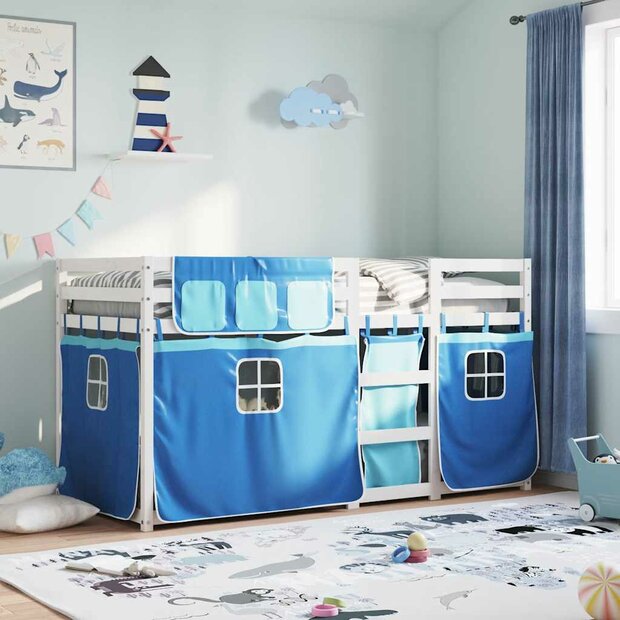 Stapelbed met gordijnen 80x200 cm massief grenenhout blauw 1