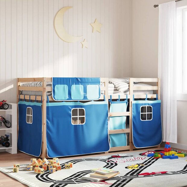 Stapelbed met gordijnen 90x190 cm massief grenenhout blauw 1