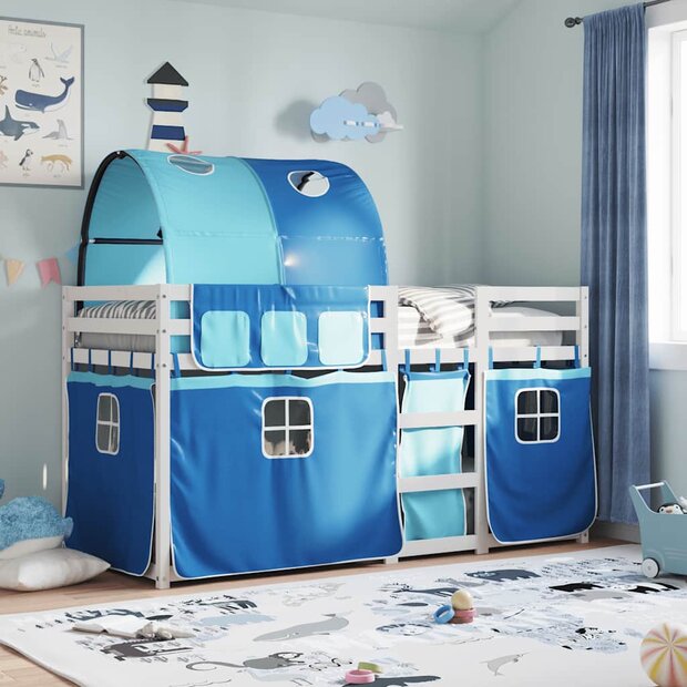 Stapelbed met gordijnen 80x200 cm massief grenenhout blauw 1