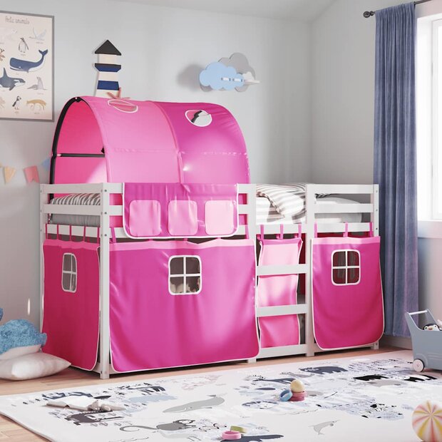 Stapelbed met gordijnen 80x200 cm grenenhout roze 1