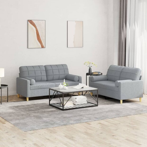 2-delige Loungeset met kussens stof lichtgrijs 1