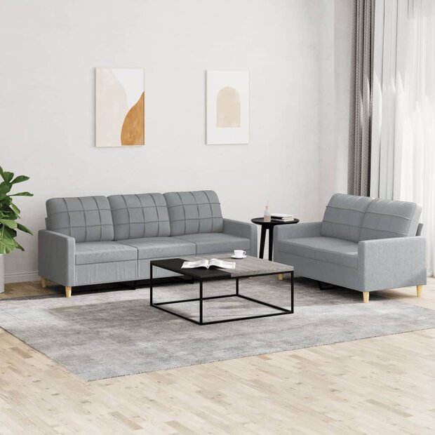 2-delige Loungeset met kussens stof lichtgrijs 1