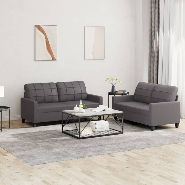 2-delige Loungeset met kussens kunstleer grijs 1