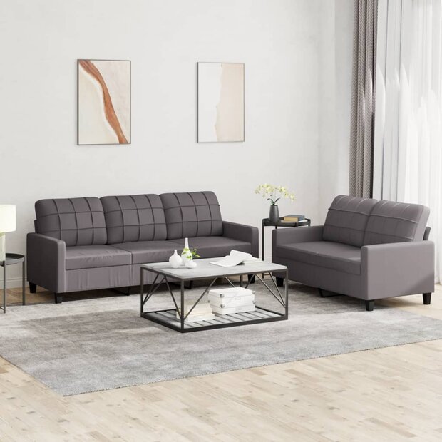 2-delige Loungeset met kussens kunstleer grijs 1