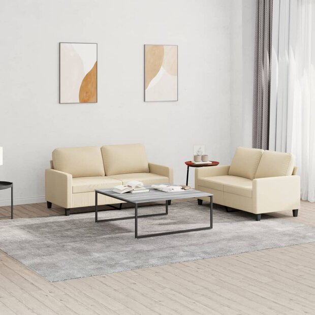 2-delige Loungeset met kussens stof cr&amp;egrave;mekleurig 1