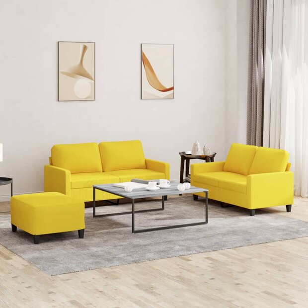 3-delige Loungeset met kussens stof lichtgeel 1