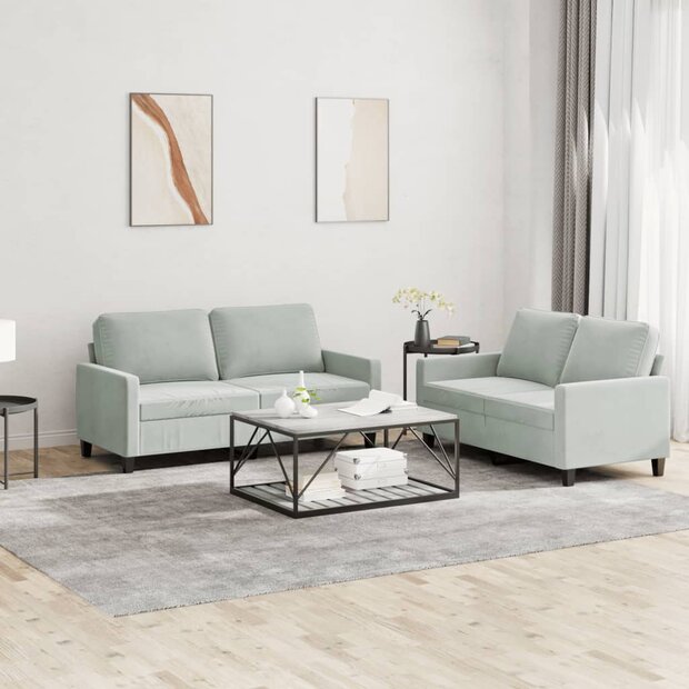 2-delige Loungeset met kussens fluweel lichtgrijs 1