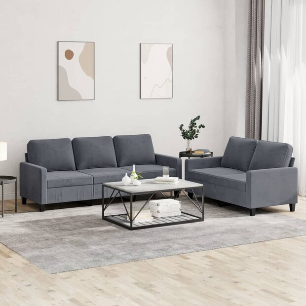2-delige Loungeset met kussens fluweel donkergrijs 1