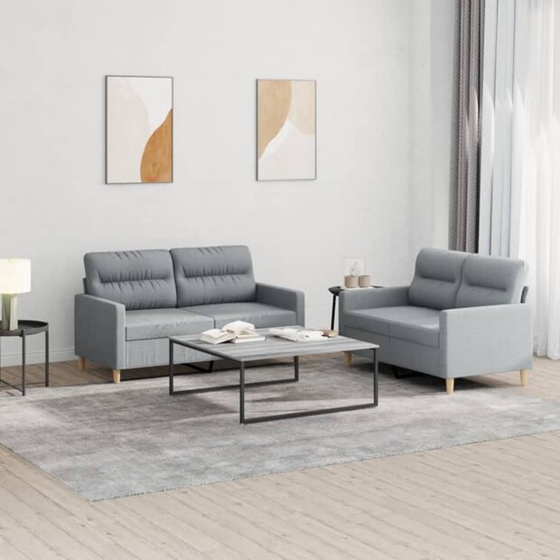 2-delige Loungeset met kussens stof lichtgrijs 1