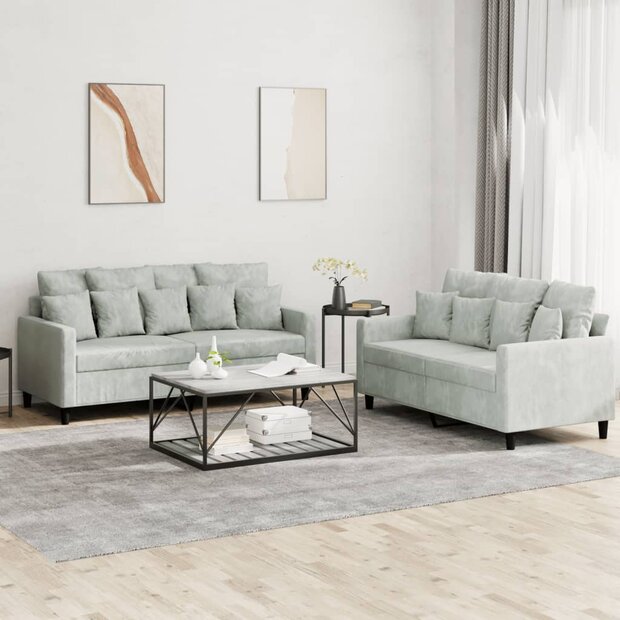 2-delige Loungeset met kussens fluweel lichtgrijs 1