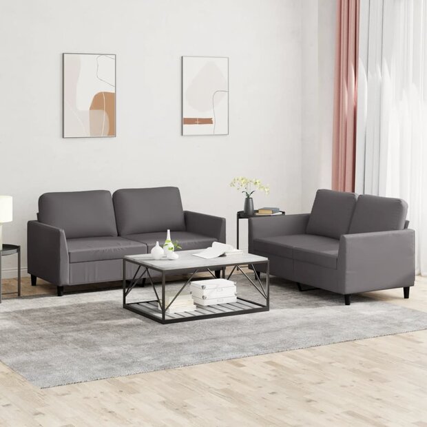 2-delige Loungeset met kussens kunstleer grijs 1
