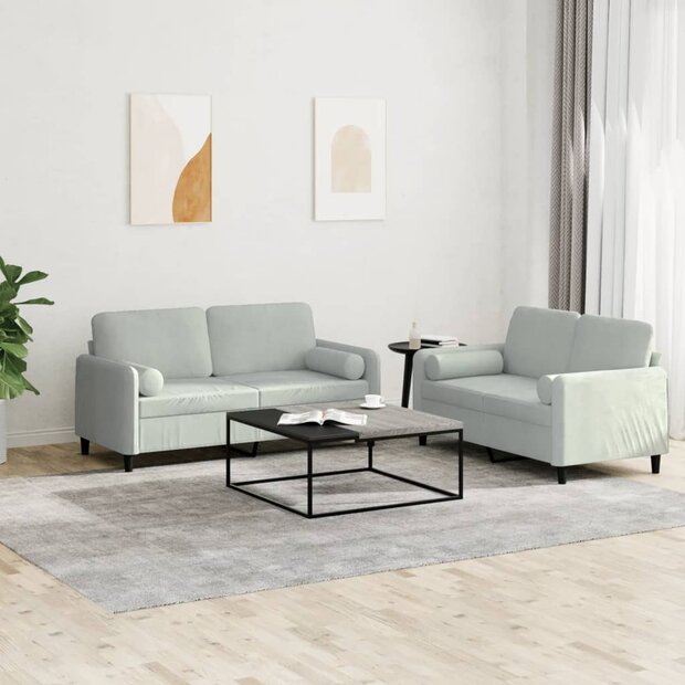 2-delige Loungeset met kussens fluweel lichtgrijs 1
