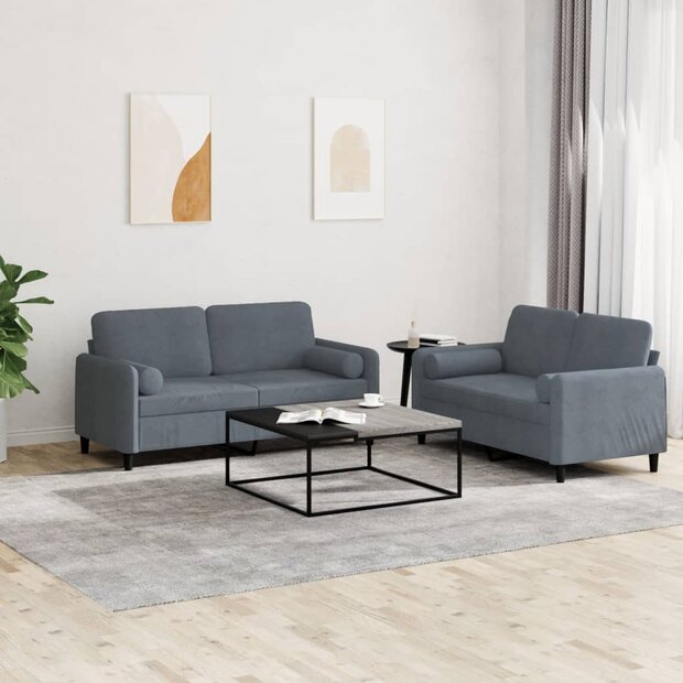 2-delige Loungeset met kussens fluweel donkergrijs 1
