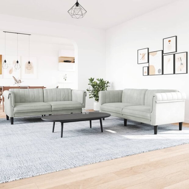 2-delige Loungeset fluweel lichtgrijs 1
