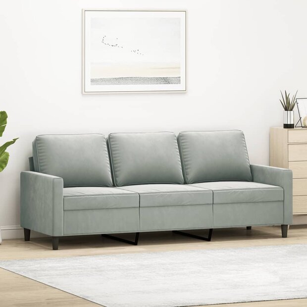Driezitsbank 180 cm fluweel lichtgrijs 1