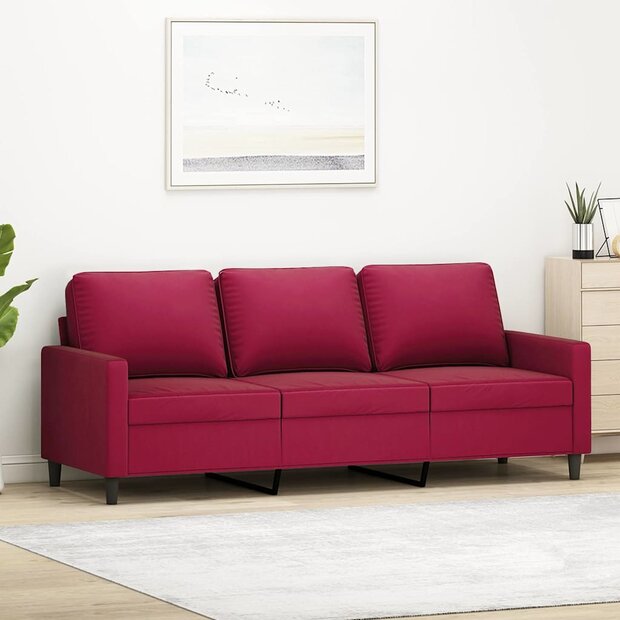 Driezitsbank 180 cm fluweel wijnrood 1