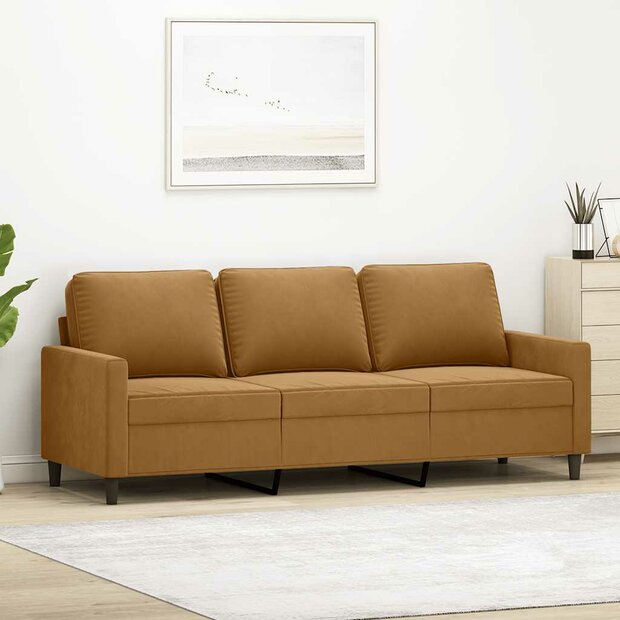 Driezitsbank 180 cm fluweel bruin 1
