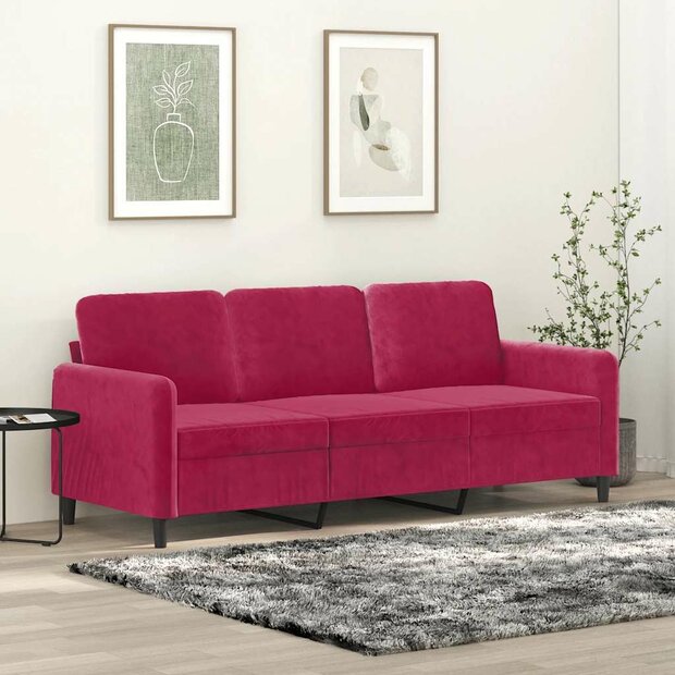 Driezitsbank 180 cm fluweel wijnrood 1