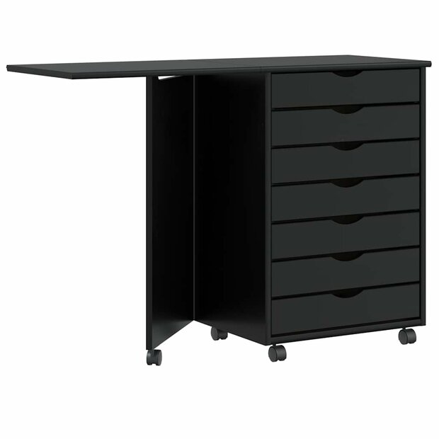 Rolkast met bureau MOSS massief grenenhout zwart 1