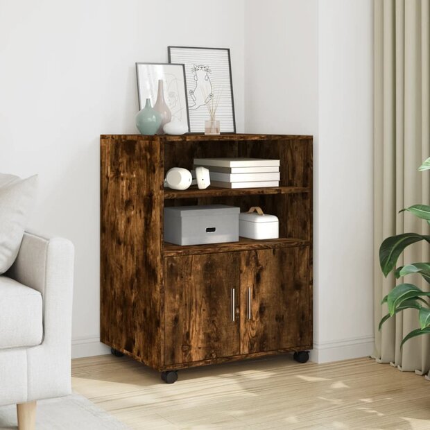 Rolkast 60x48x81 cm bewerkt hout gerookt eikenkleurig 1