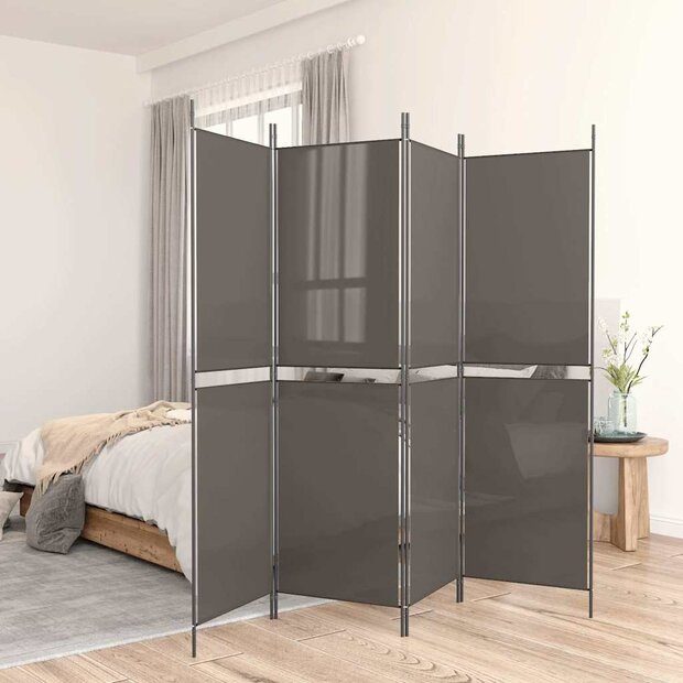 Kamerscherm met 4 panelen 200x220 cm stof antracietkleurig 1
