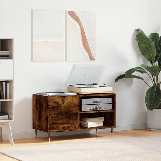 Platenkast 85x38x48 cm bewerkt hout gerookt eikenkleurig 1