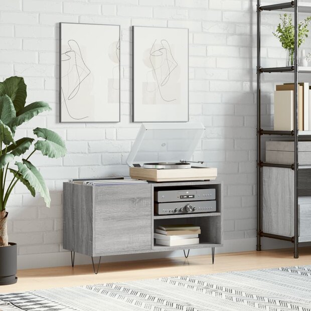 Platenkast 85x38x48 cm bewerkt hout grijs sonoma eikenkleurig 1
