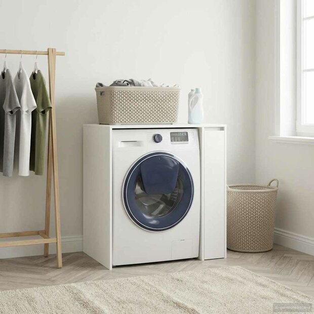 Wasmachinekast met opslag Wit 87 x 60 x 89 cm Bewerkt hout 1