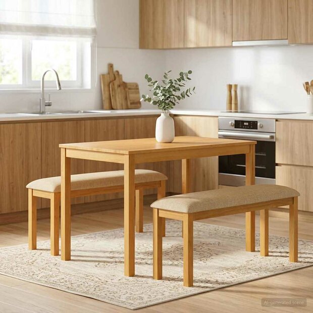 Eetbank 95 x 32 x 45 cm Massief Eikenhout Beige 1