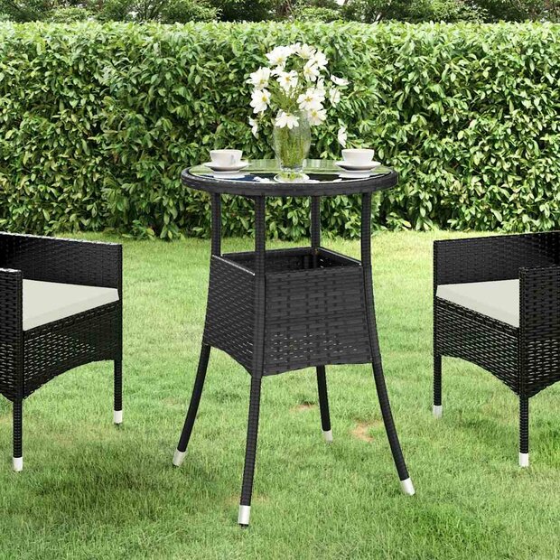 Tuintafel &amp;Oslash;60x75 cm gehard glas en poly rattan zwart 1